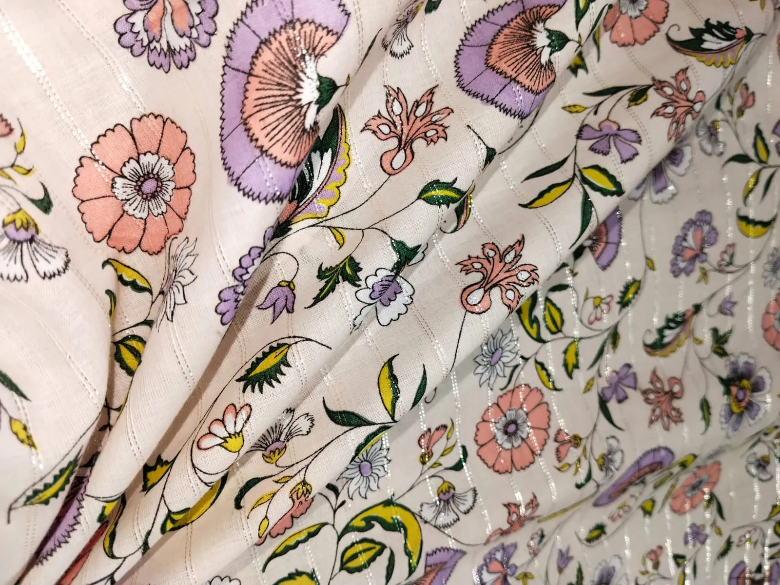 100% Pure Cotton lawn Digital Printed Fabric with Metallic Lurex fabric 54" wide [15881]