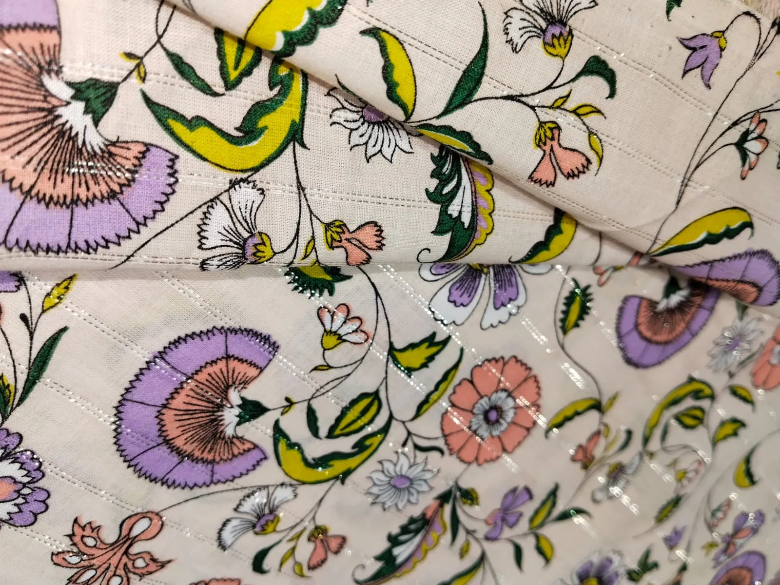 100% Pure Cotton lawn Digital Printed Fabric with Metallic Lurex fabric 54" wide [15881]
