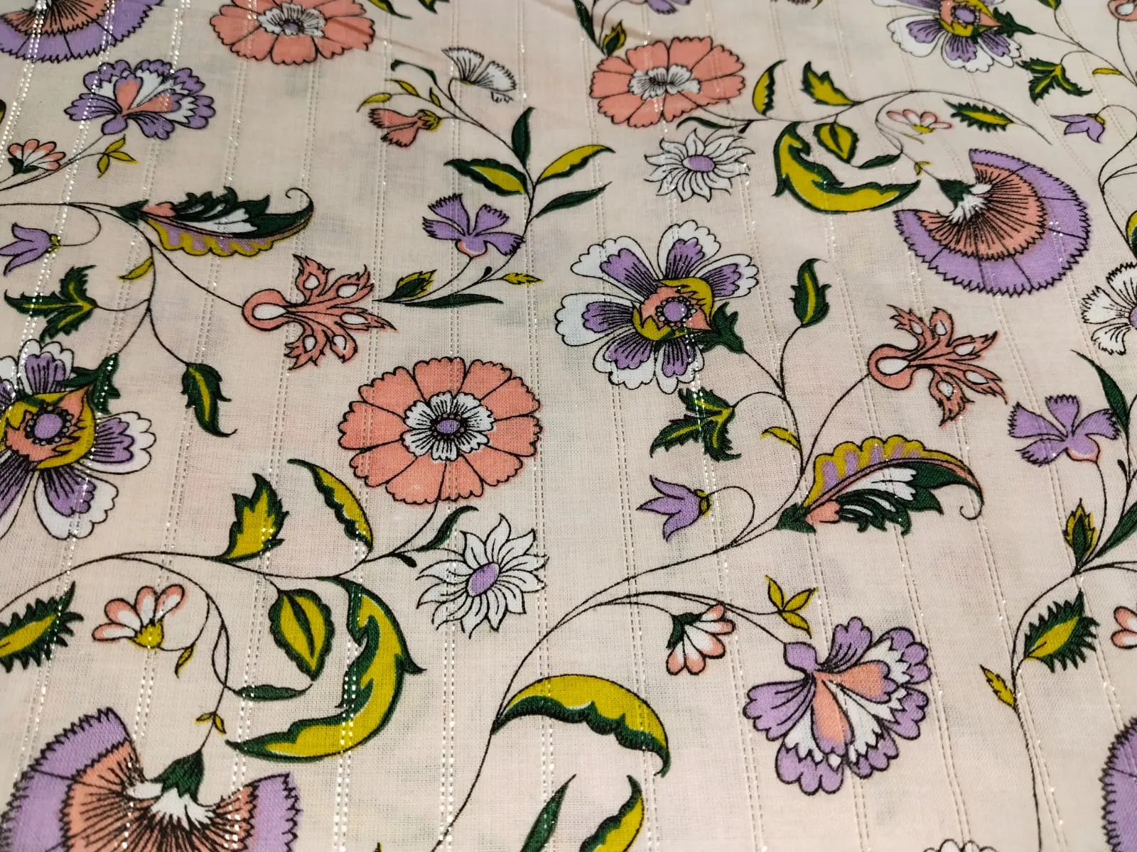 100% Pure Cotton lawn Digital Printed Fabric with Metallic Lurex fabric 54" wide [15881]