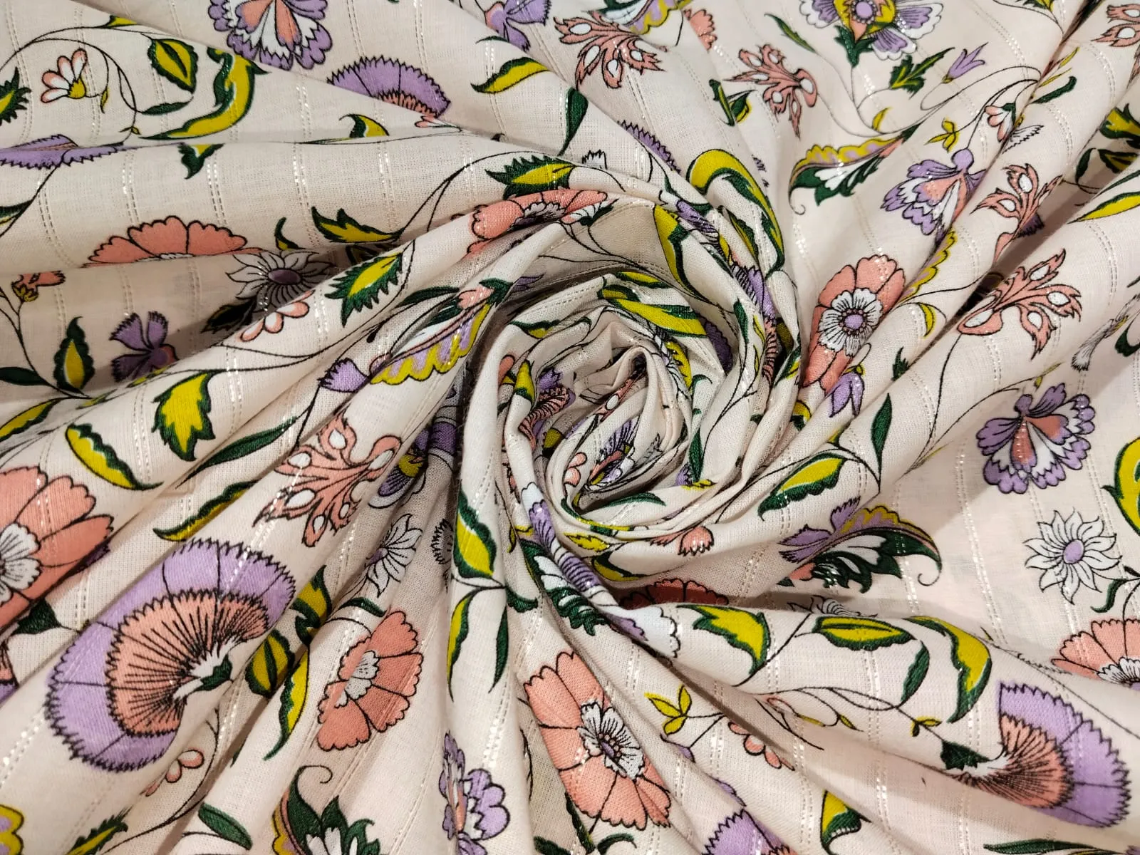 100% Pure Cotton lawn Digital Printed Fabric with Metallic Lurex fabric 54" wide [15881]