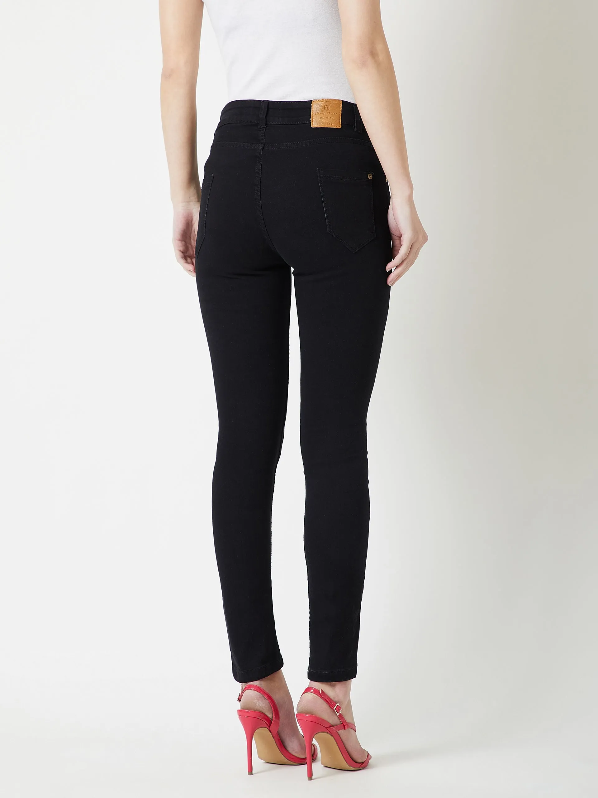 24/7 comfort Women's Black Slim Fit Embellished High Rise Regular Length Stretchable Denim Jeans