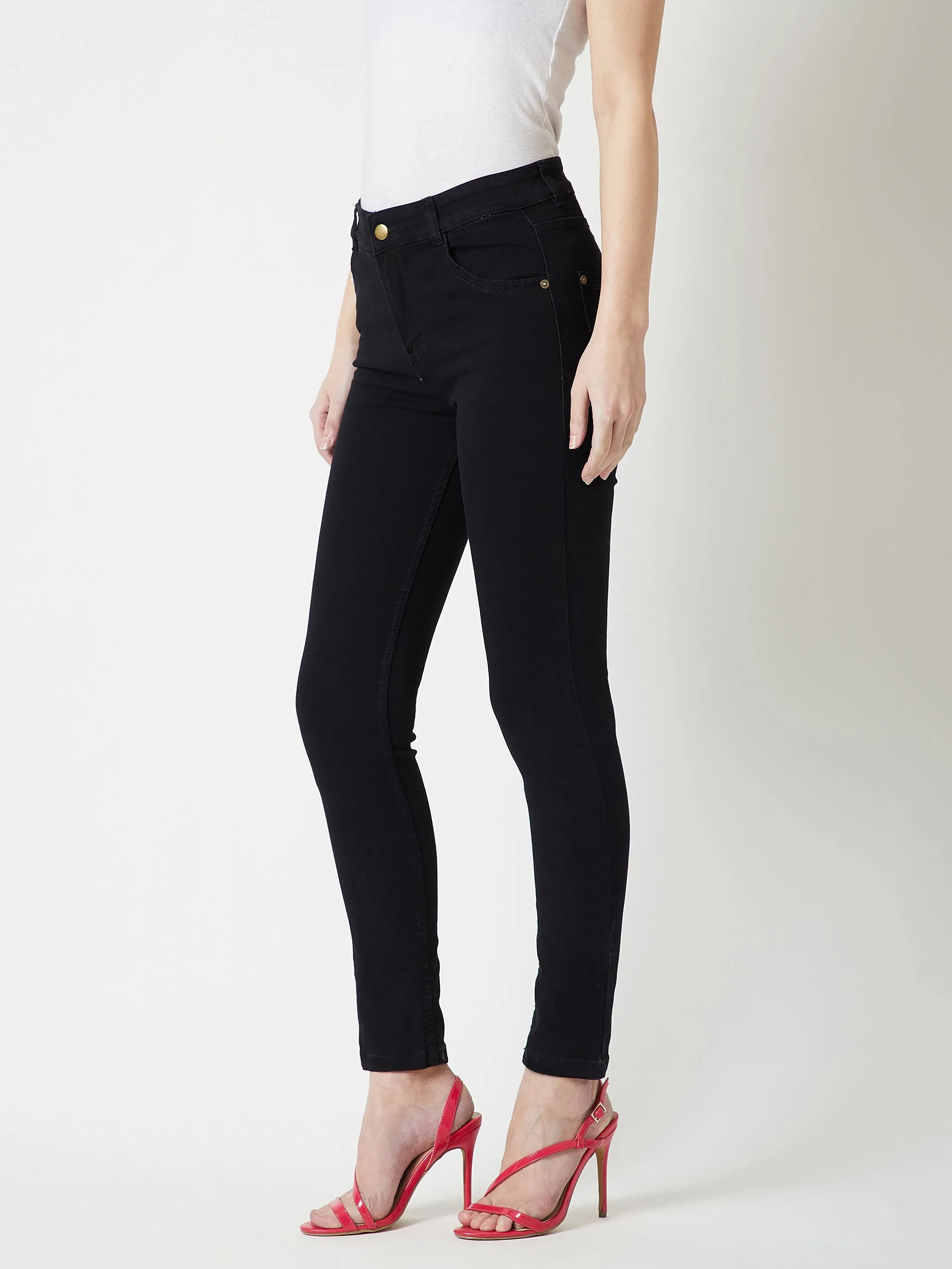 24/7 comfort Women's Black Slim Fit Embellished High Rise Regular Length Stretchable Denim Jeans