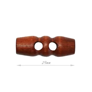 29mm Deep Brown Wooden Toggle Buttons (2 Hole), 5pcs