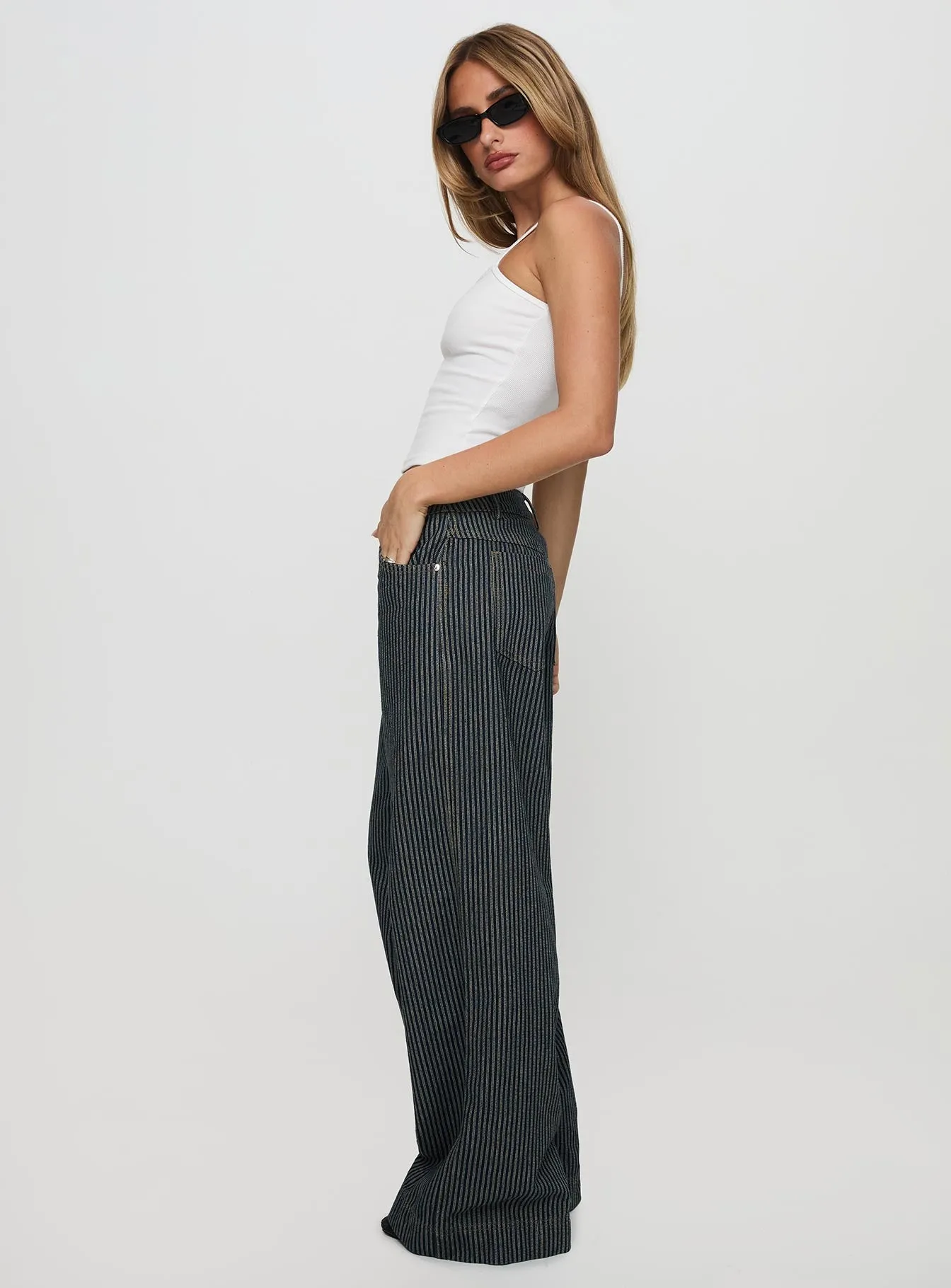 Actually Invested Low Rise Pants Denim Stripe