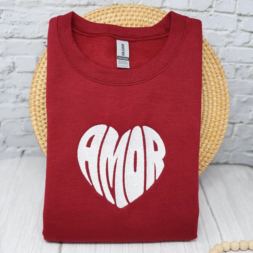 Amor Heart Embroidered Crewneck Sweatshirt