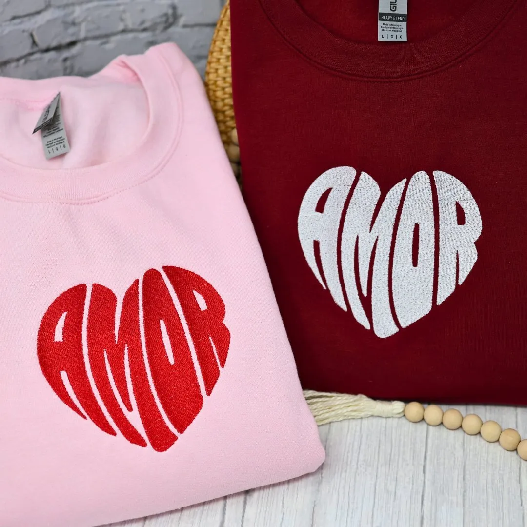 Amor Heart Embroidered Crewneck Sweatshirt
