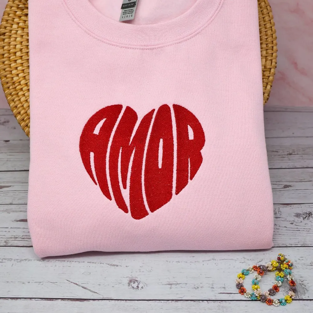 Amor Heart Embroidered Crewneck Sweatshirt