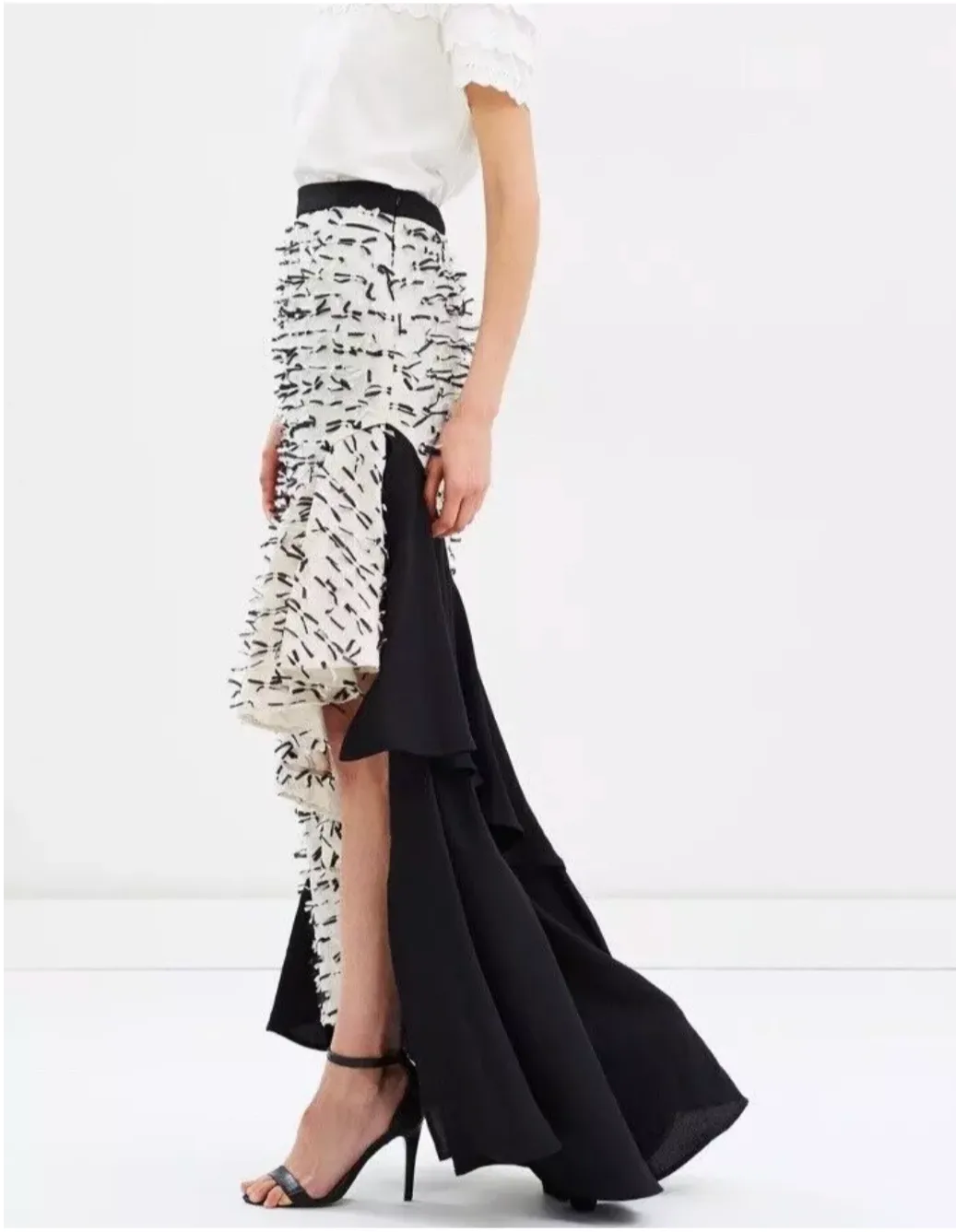 Asilio Black & White Fluted Ruffle Mermaid Style Confetti Skirt