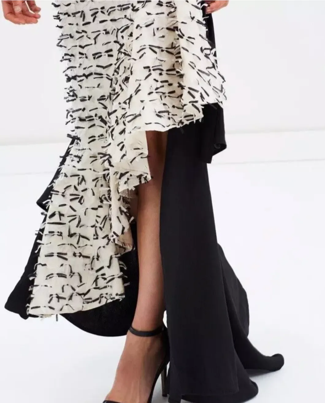 Asilio Black & White Fluted Ruffle Mermaid Style Confetti Skirt
