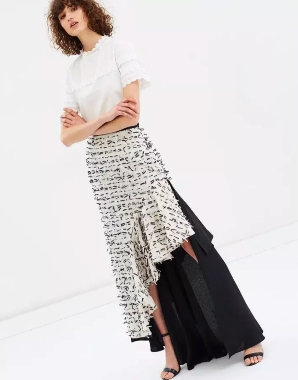 Asilio Black & White Fluted Ruffle Mermaid Style Confetti Skirt
