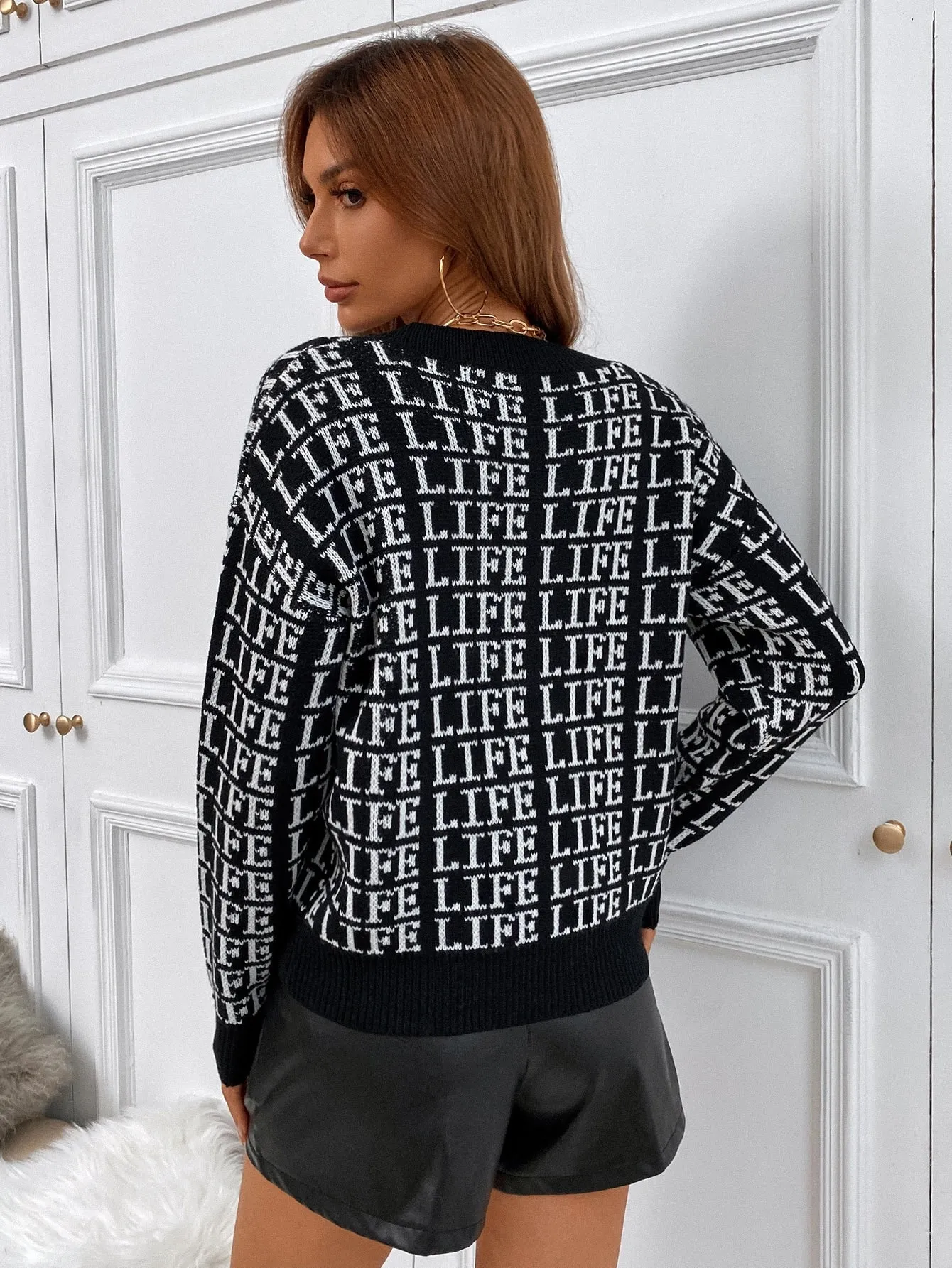 Casual Letter Button Front Long Sleeve Regular Women Cardigan