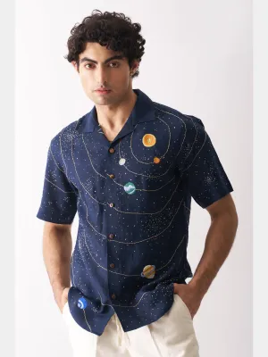 Celestial Panorama - Hand Embroidered Linen Shirt