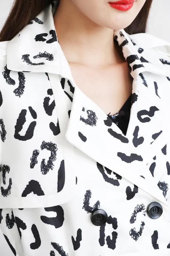 Cheetah Print Trench Coat in White