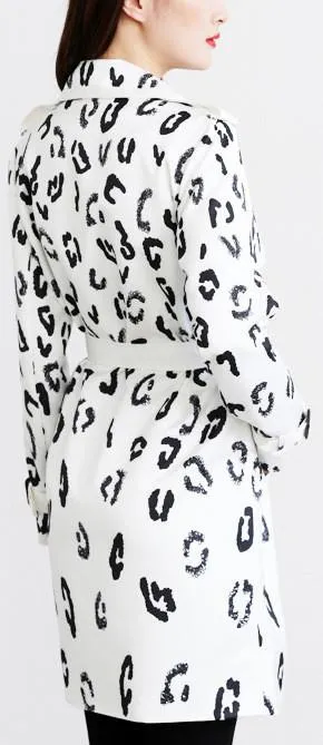 Cheetah Print Trench Coat in White