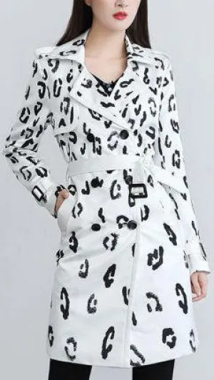 Cheetah Print Trench Coat in White