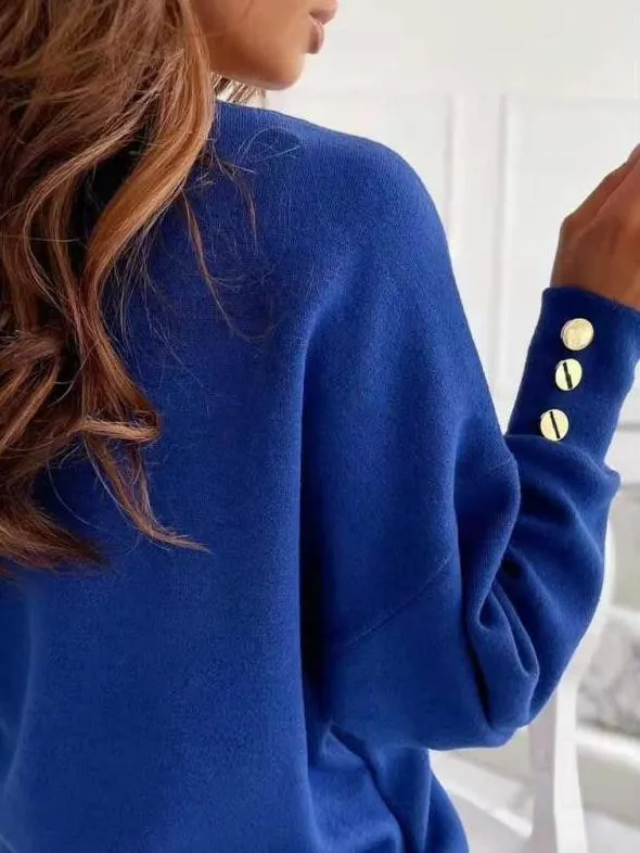 Chicmy-European and American casual women's clothing Women's Sweaters Solid V-Neck Long Sleeve Button Sweater
