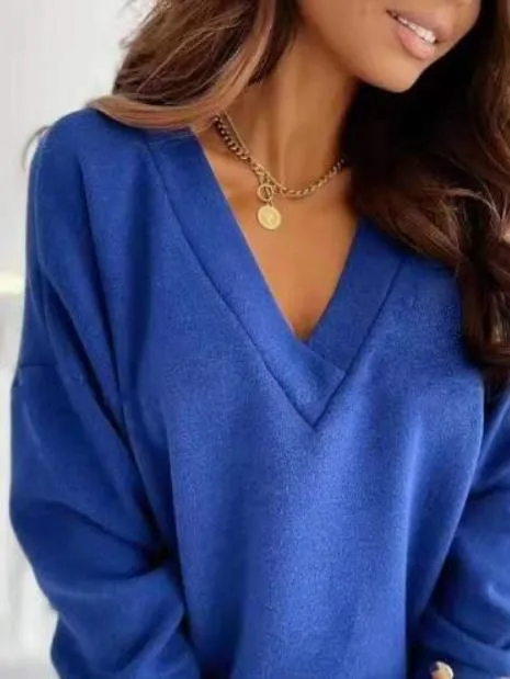 Chicmy-European and American casual women's clothing Women's Sweaters Solid V-Neck Long Sleeve Button Sweater
