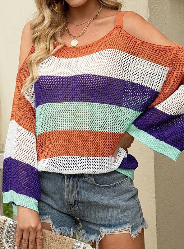 Color Matching Striped Pullover Sweater