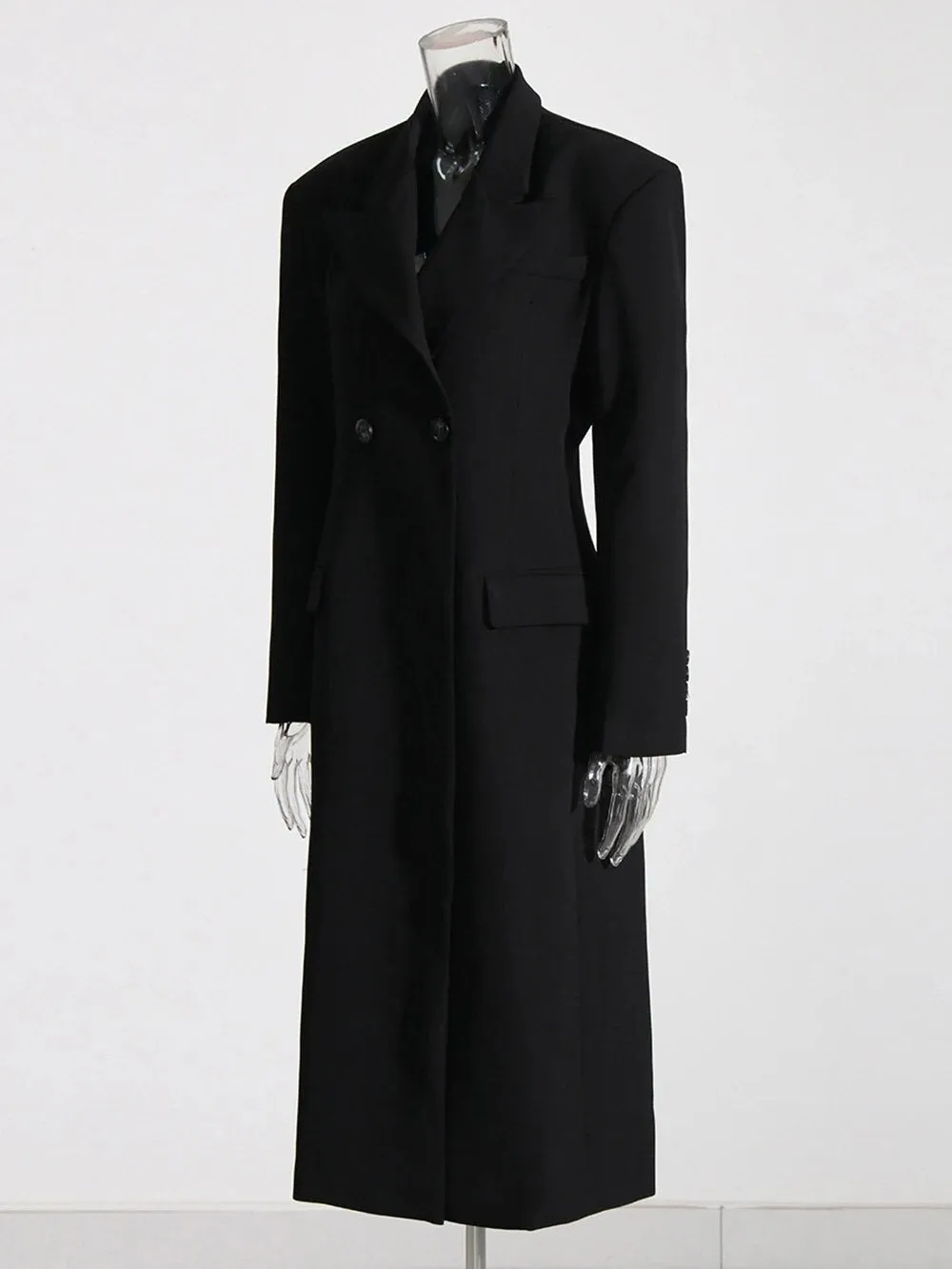 Double Breasted Long Sleeve Gathered Waist Over Coat