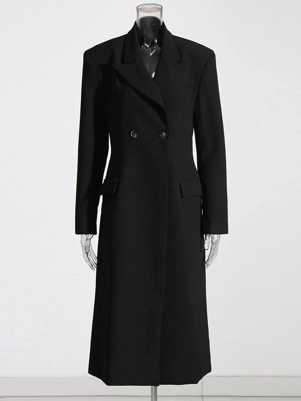Double Breasted Long Sleeve Gathered Waist Over Coat