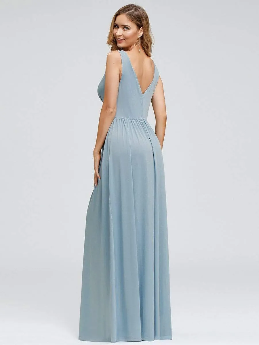 Double V-Neck Empire Waist Evening Dresses with Side Split