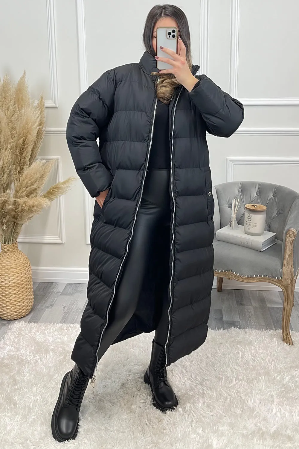Eska Black Puffer Maxi Coat