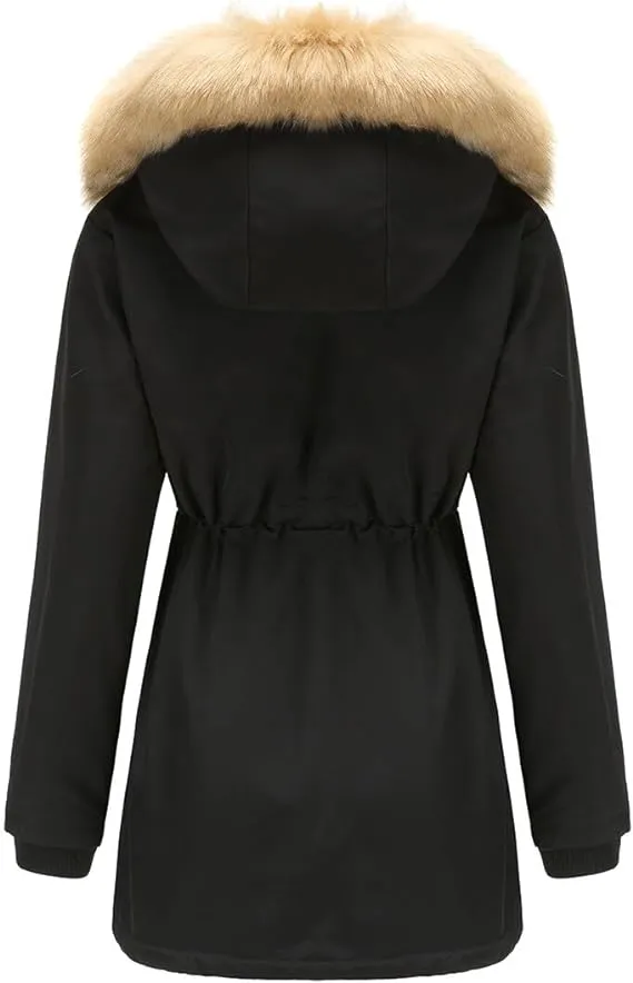 Faux Fur Hooded Fleece-Lined Long Coat