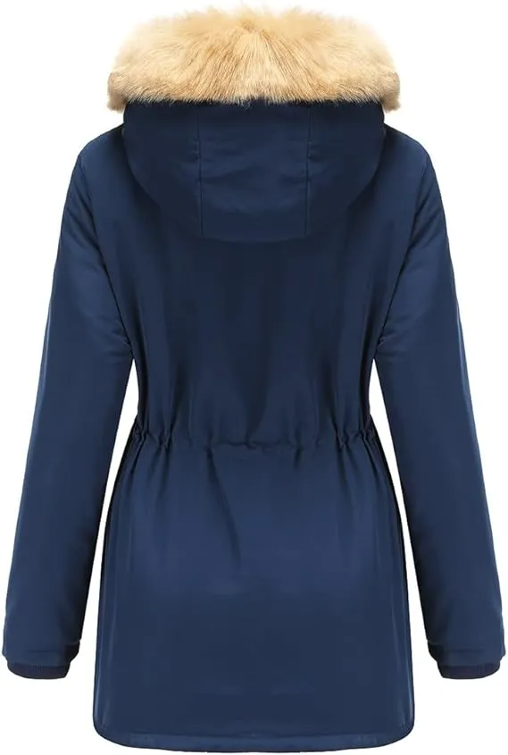Faux Fur Hooded Fleece-Lined Long Coat