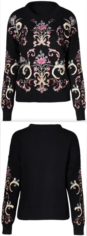 Floral-Embroidered Knit Sweater