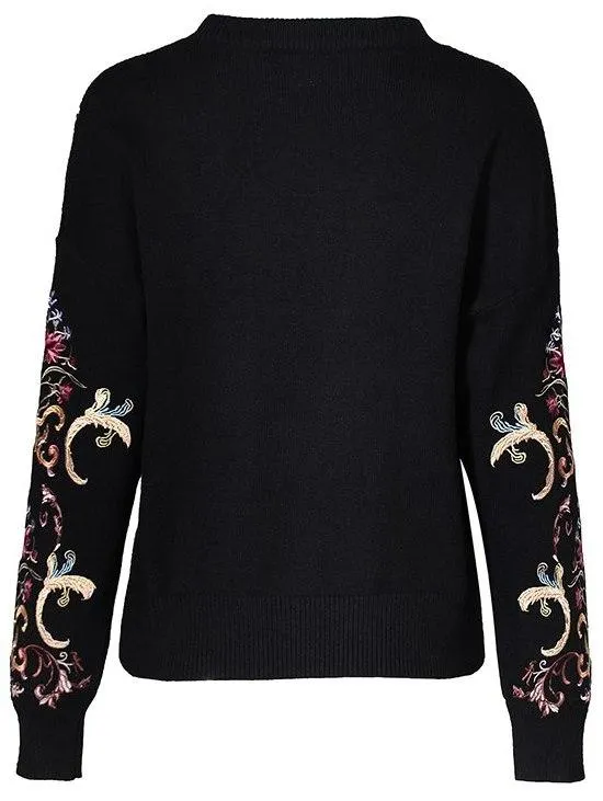 Floral-Embroidered Knit Sweater