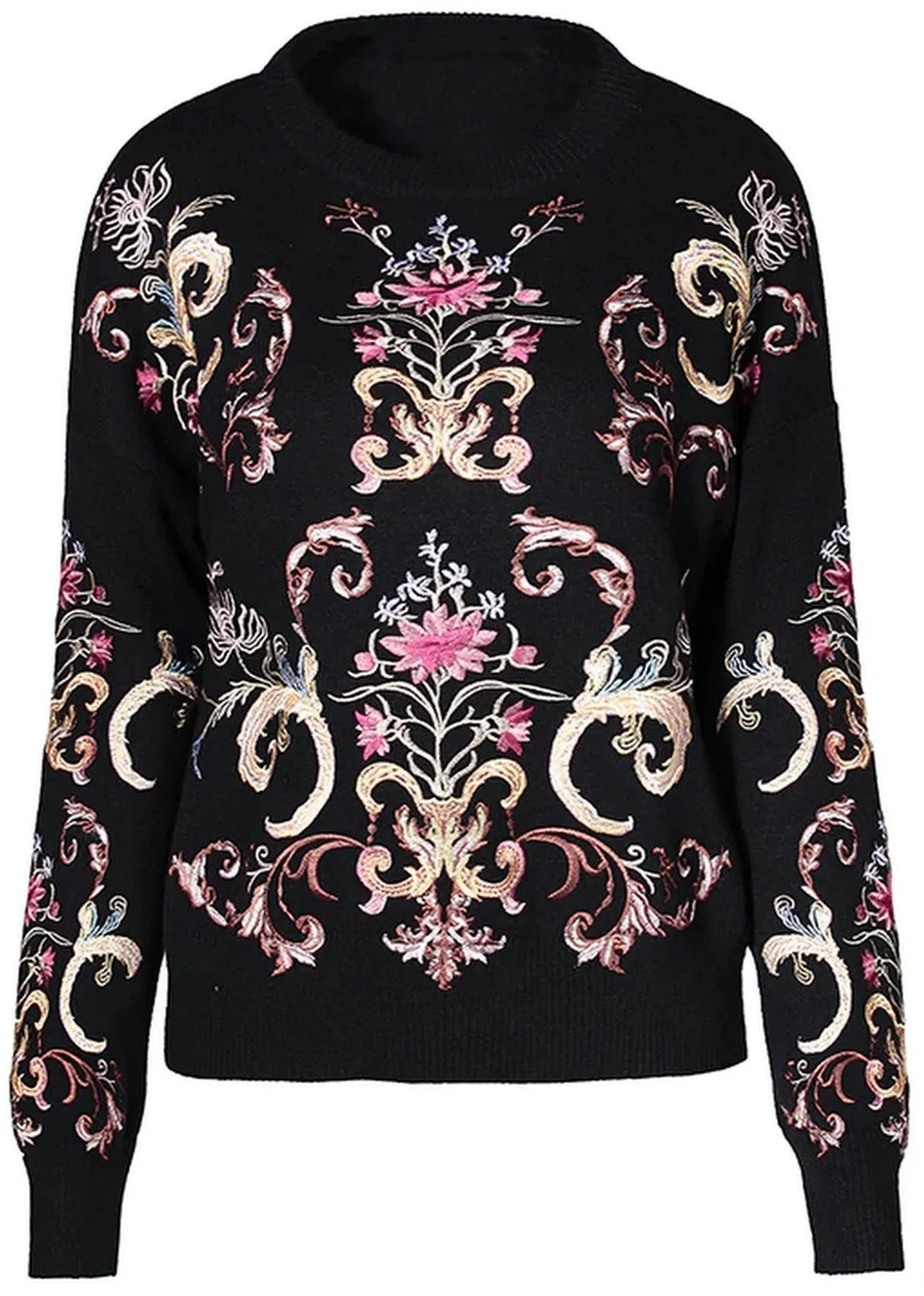 Floral-Embroidered Knit Sweater