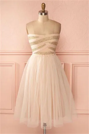Flowy Pink Strapless Short Homecoming Dress Prom Dress