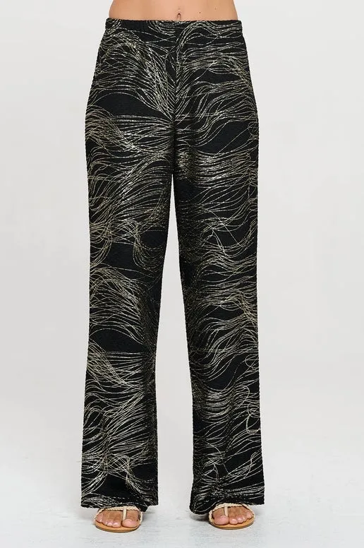 Futuro Jacquard Wide Leg Pants Black w/Gold Foil