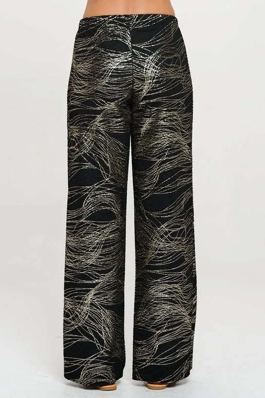 Futuro Jacquard Wide Leg Pants Black w/Gold Foil
