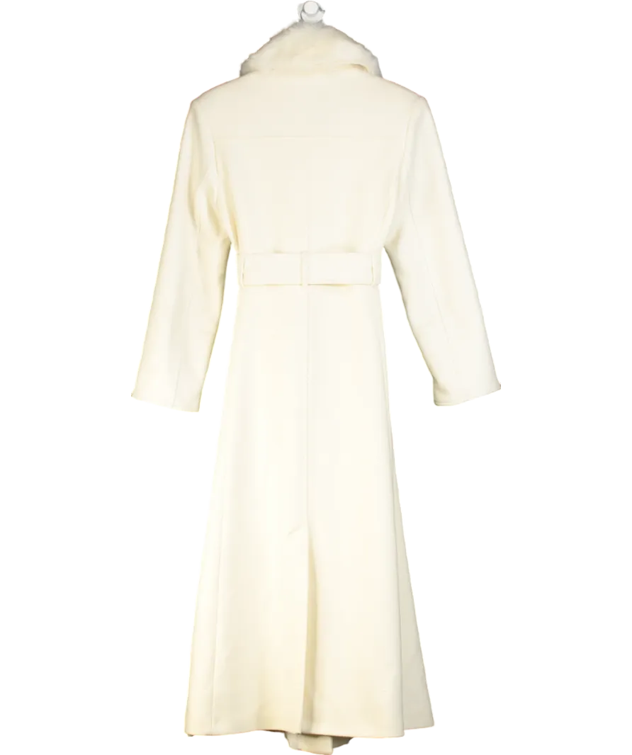 Karen Millen Cream Premium Italian Manteco Wool Detachable Faux Fur Collar Belted Tailored Maxi Coat UK 10