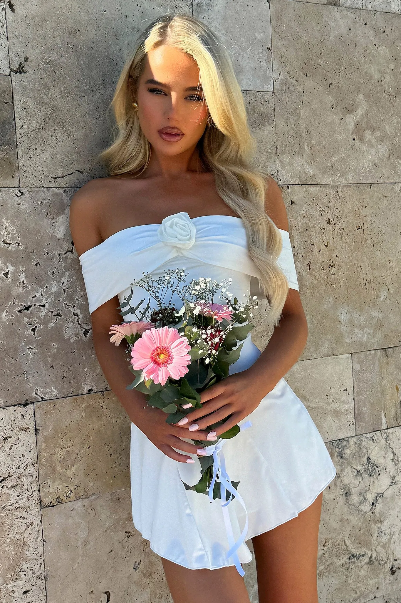 Kirsten Off Shoulder Mini Dress - White