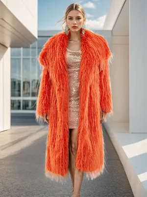 Lapel Loose Long Sleeves Tassel Loose Thick Warm Faux Fur Coat