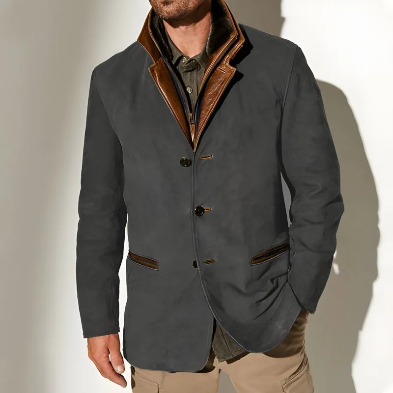 Leather Blazer With Shearling Collar