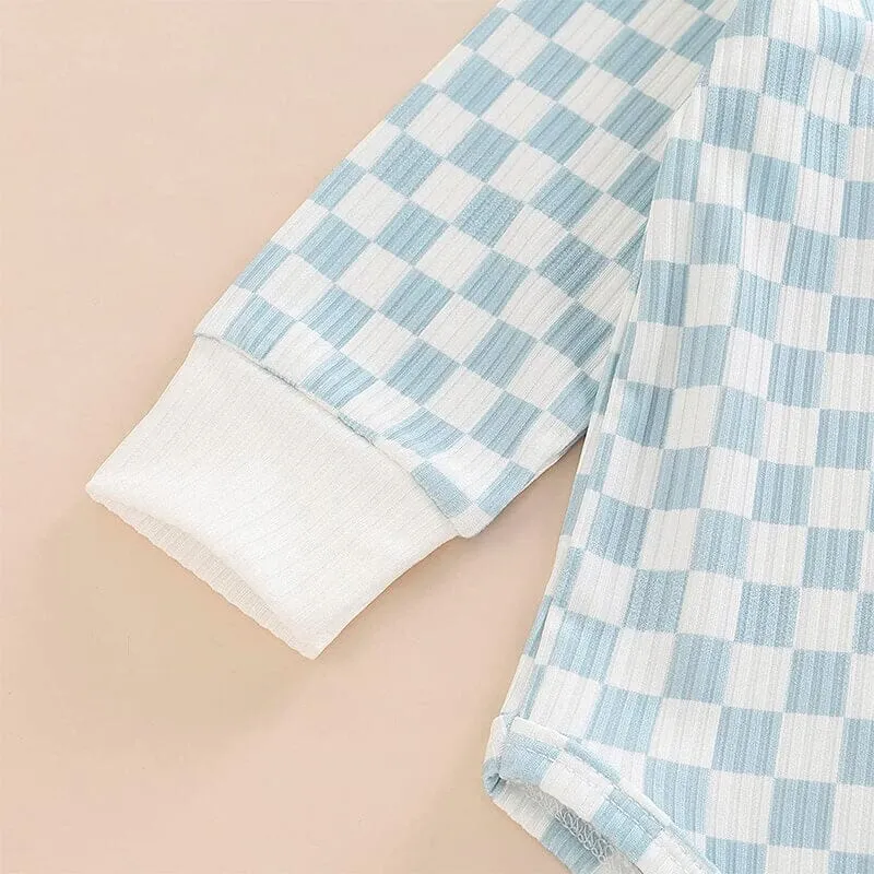Long Sleeve Blue Checkered Baby Set