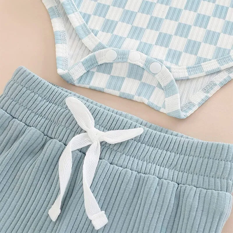 Long Sleeve Blue Checkered Baby Set