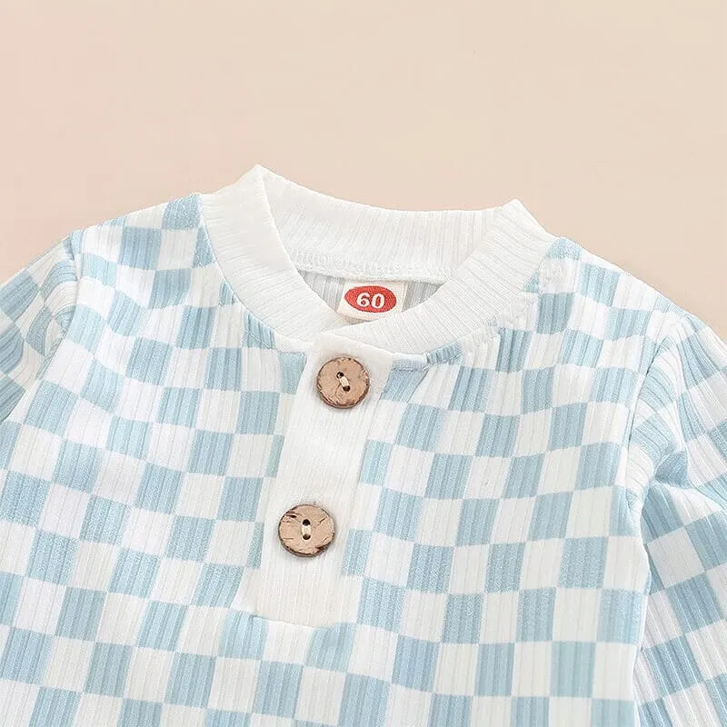 Long Sleeve Blue Checkered Baby Set