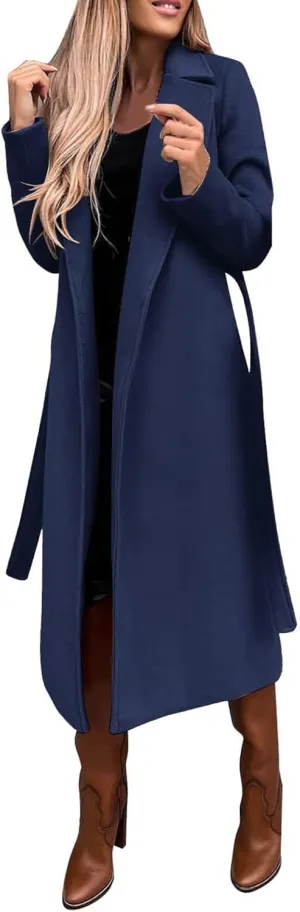 Long Trench Coats for Women Fashion Elegant Jacket Trench Coats Fall Winter Classic Lapel Windbreaker with Belt