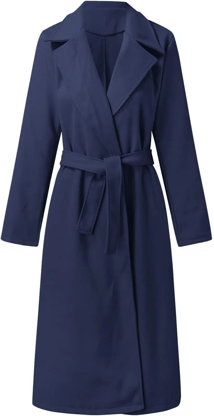 Long Trench Coats for Women Fashion Elegant Jacket Trench Coats Fall Winter Classic Lapel Windbreaker with Belt