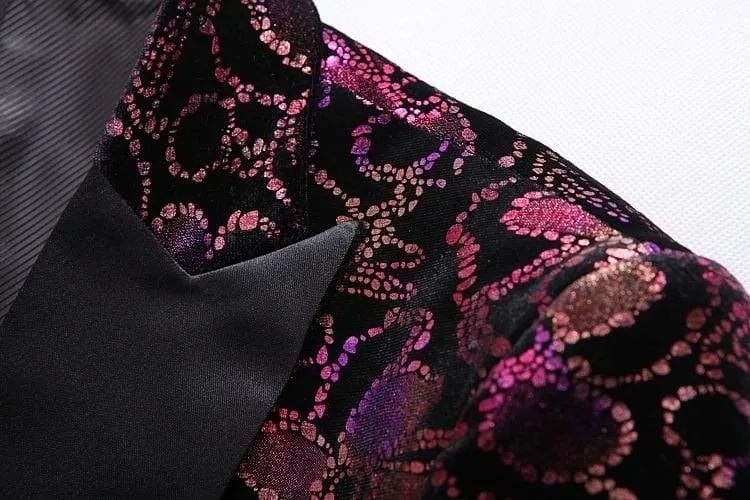 Luxury Retro Single Button Floral Velvet Blazers