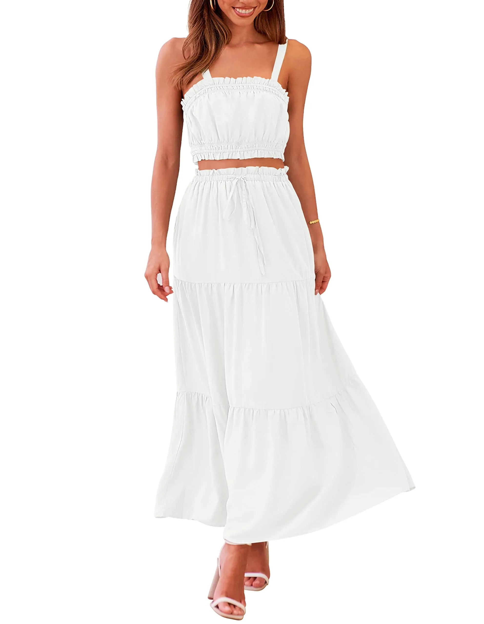 MEROKEETY Crop Top Long Skirt Two Piece Set