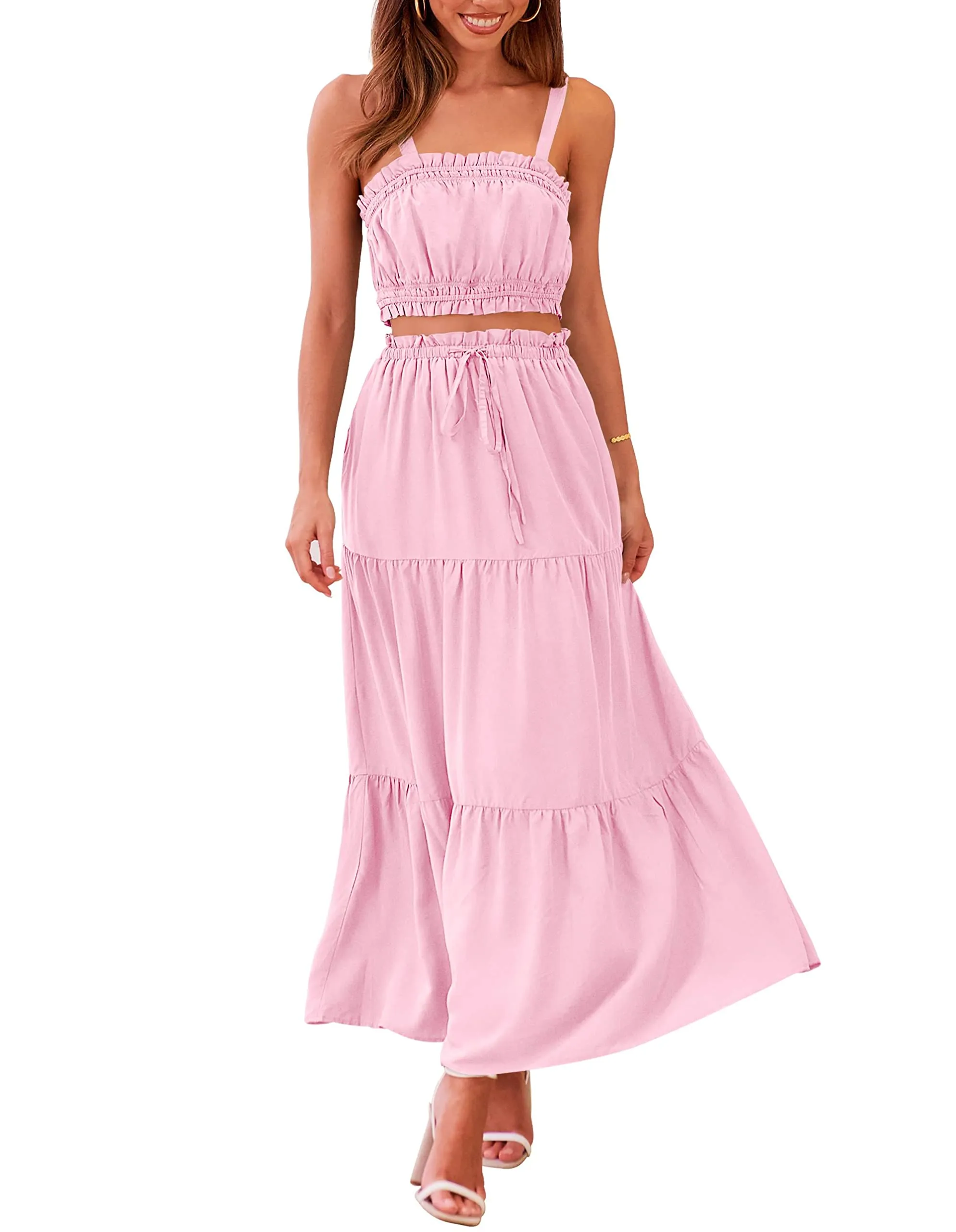 MEROKEETY Crop Top Long Skirt Two Piece Set