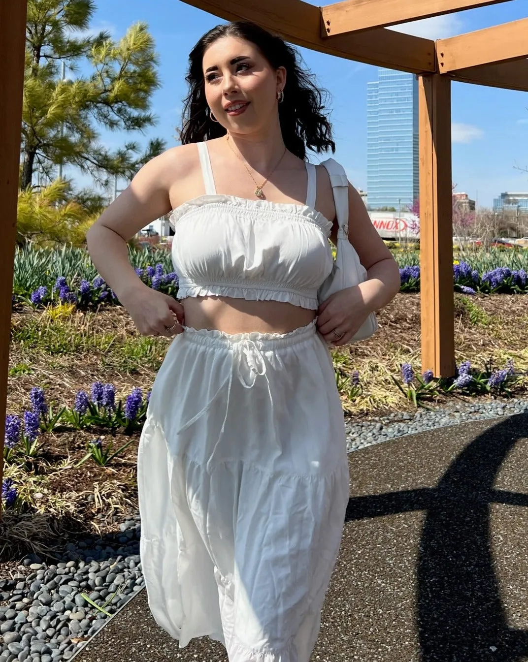 MEROKEETY Crop Top Long Skirt Two Piece Set