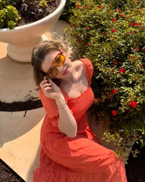 MEROKEETY Puff Sleeve Tie Back Flowy Midi Dress