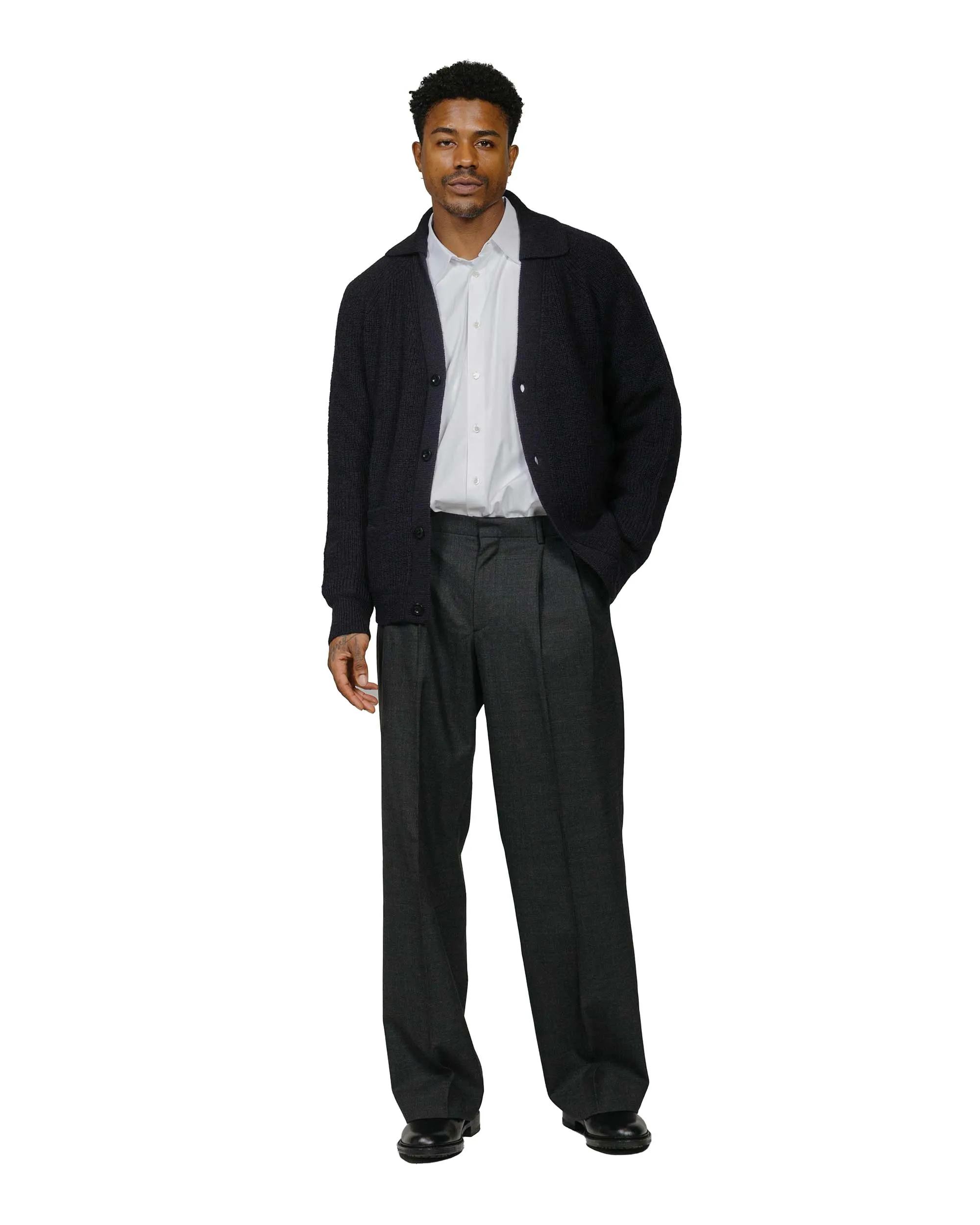 MHL Collared Cardigan Virgin Wool Ink