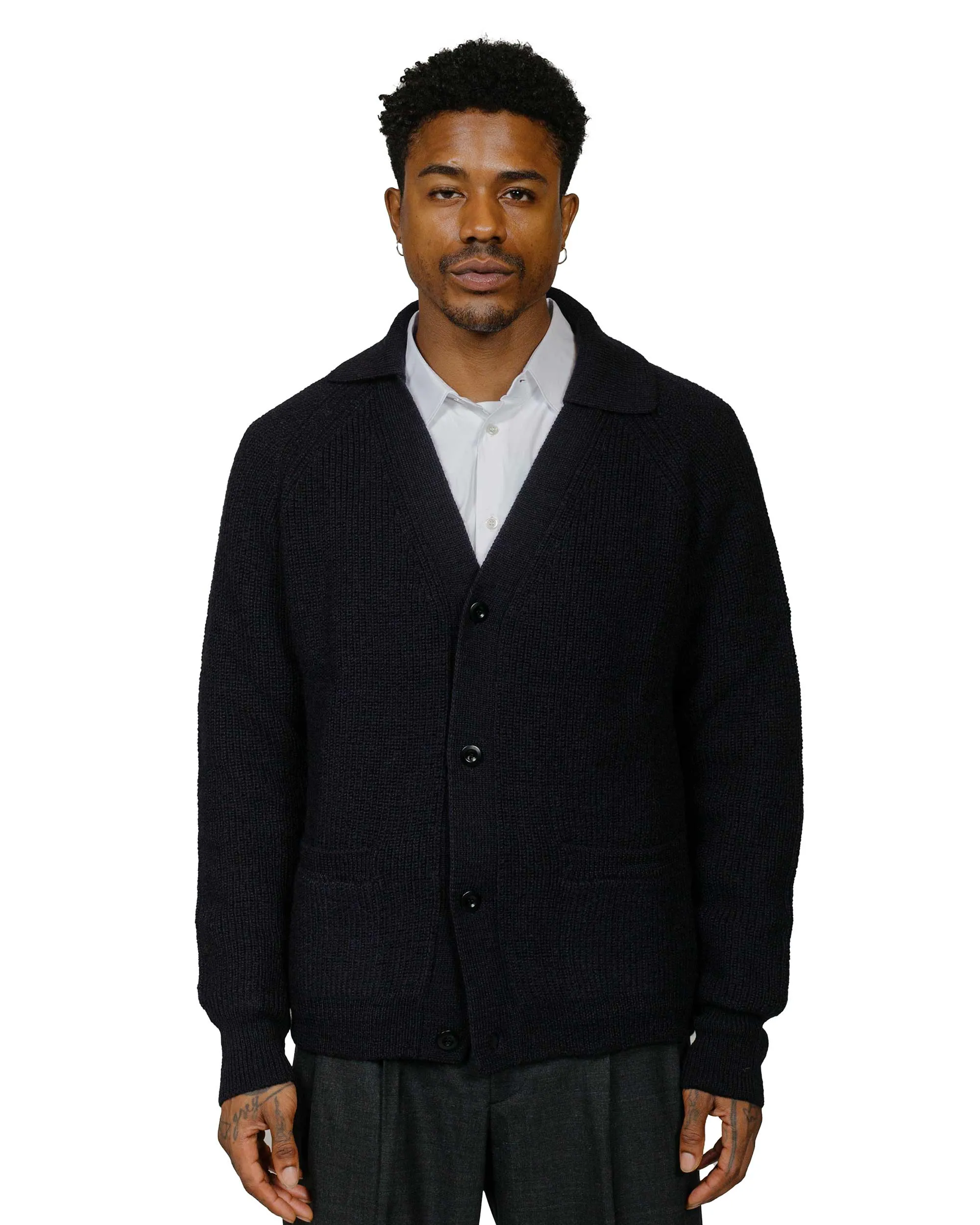MHL Collared Cardigan Virgin Wool Ink